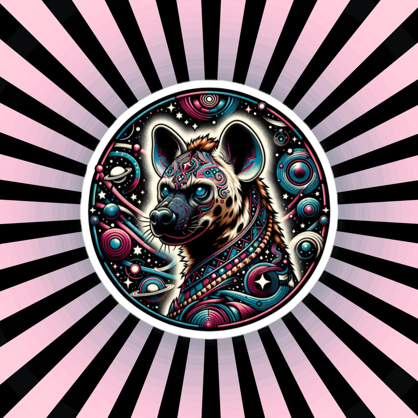 Cosmic Dystopian Futuristic Colorful Weirdcore Hyena Sticker