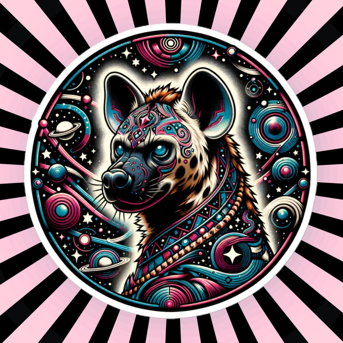 Cosmic Dystopian Futuristic Colorful Weirdcore Hyena Sticker