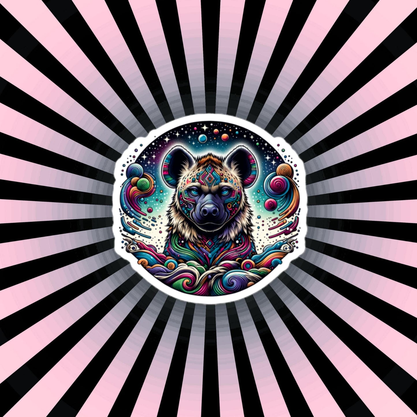 Galactic Cosmic Weirdcore Colorful Hyena Waterproof Vinyl Sticker