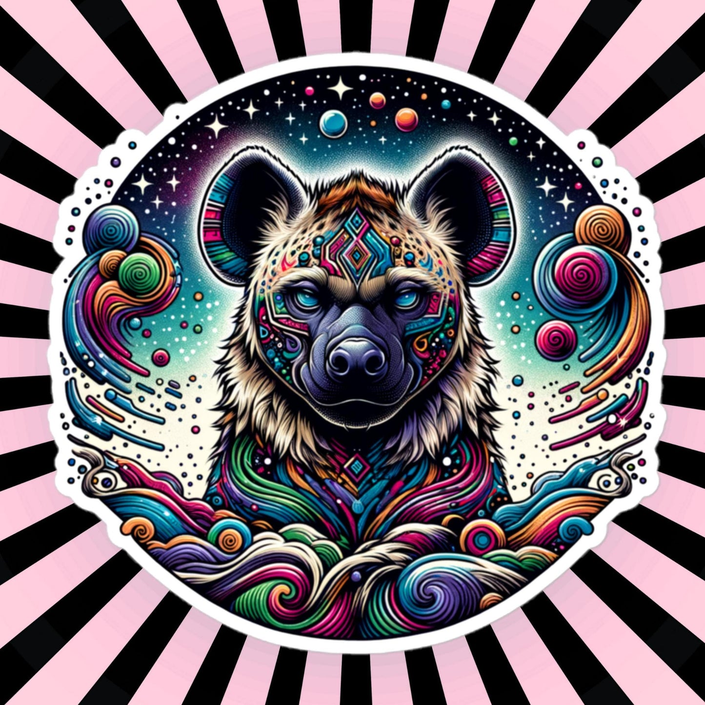 Galactic Cosmic Weirdcore Colorful Hyena Waterproof Vinyl Sticker