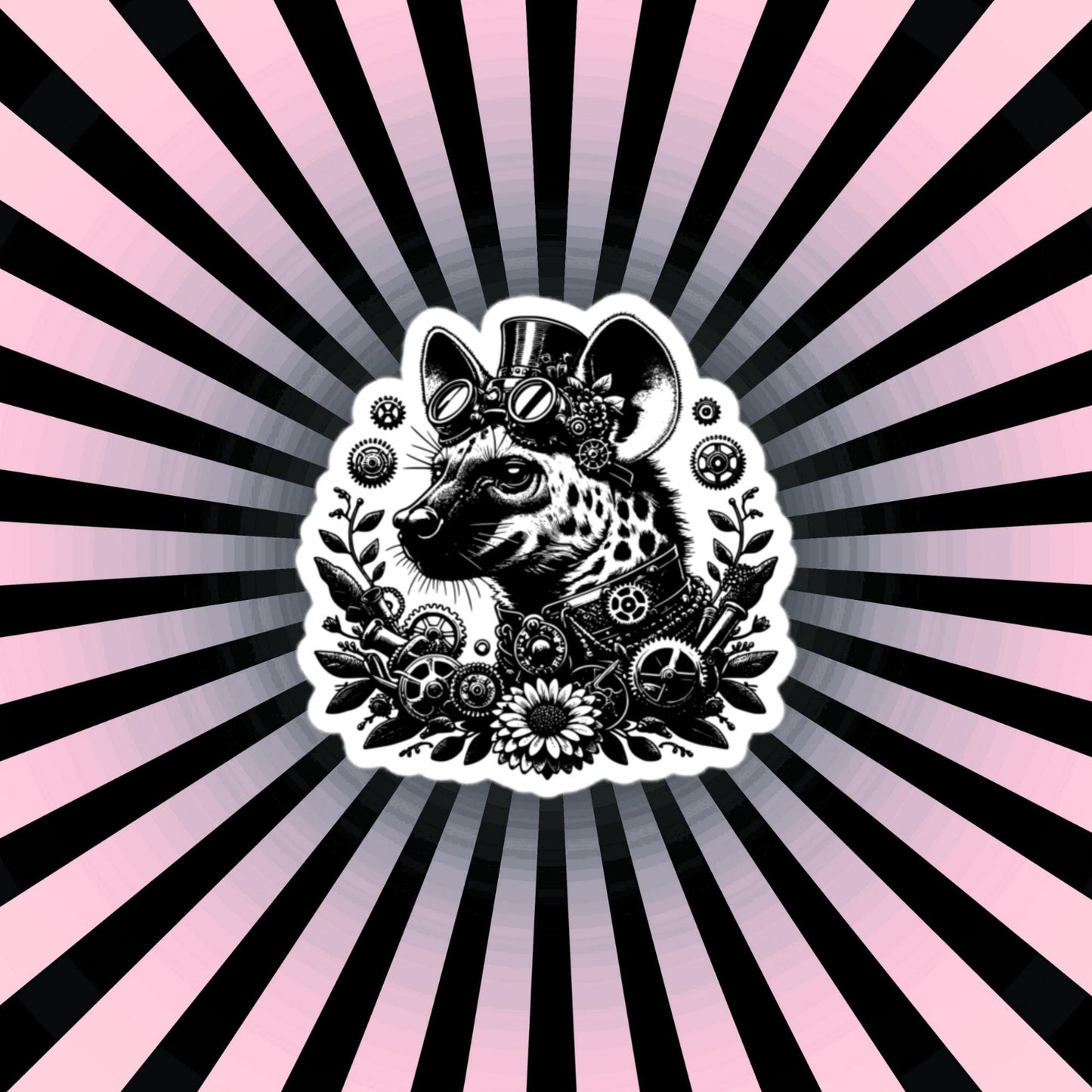 Weirdcore Steampunk Floral Gears Punk Grunge Hyena Waterproof Vinyl Sticker