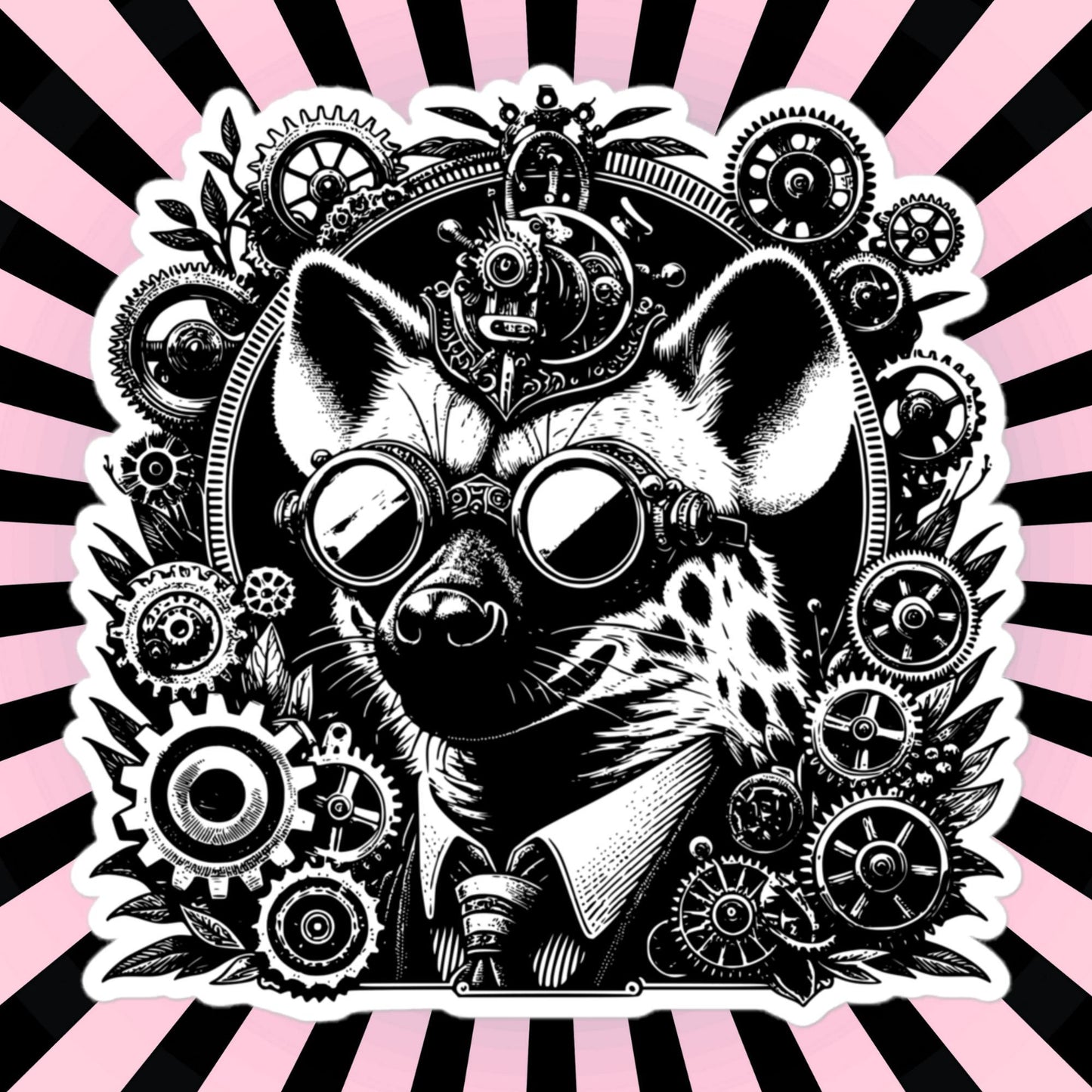 Industrial Steampunk Weirdcore Hyena Waterproof Vinyl Sticker