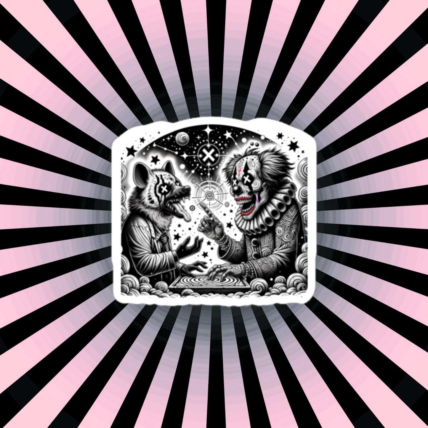 Cosmic Discussion Hyena Clown Weirdcore Waterproof Vinyl Sticker