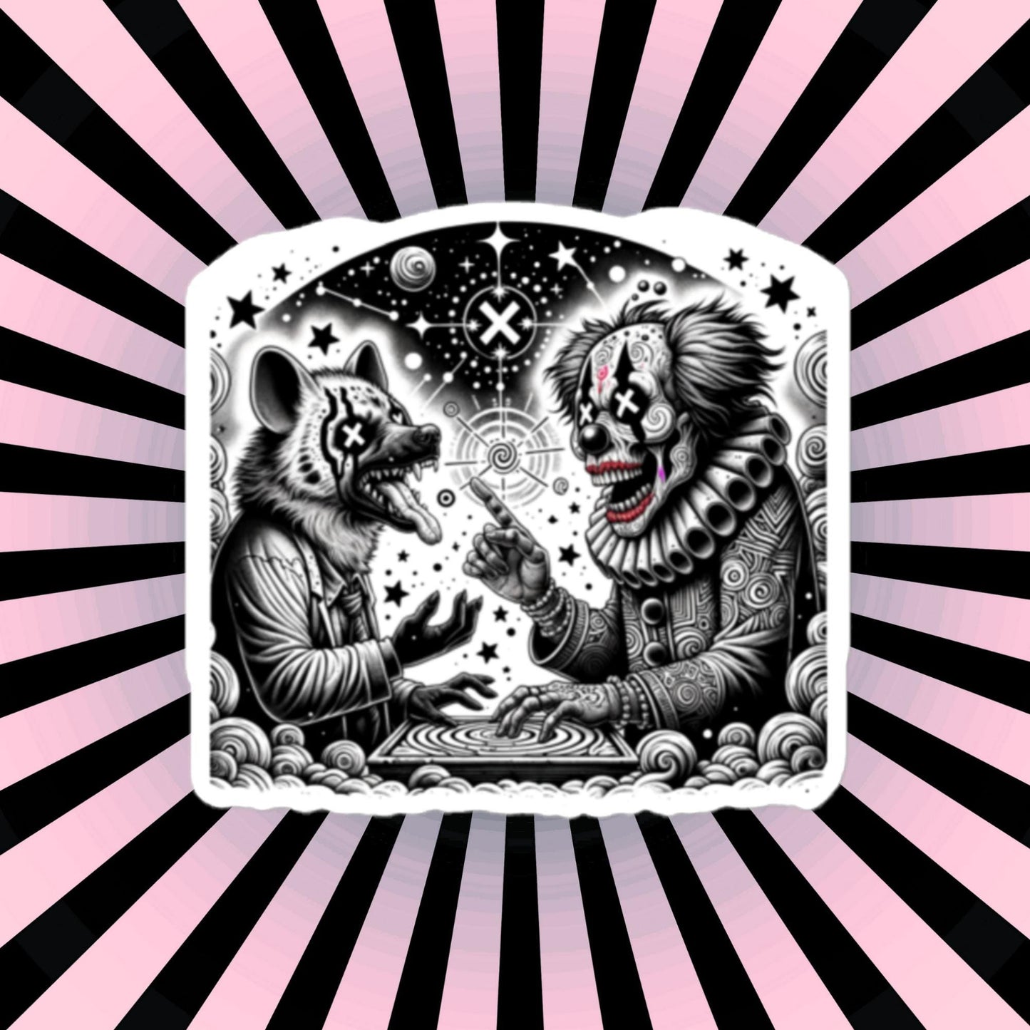 Cosmic Discussion Hyena Clown Weirdcore Waterproof Vinyl Sticker