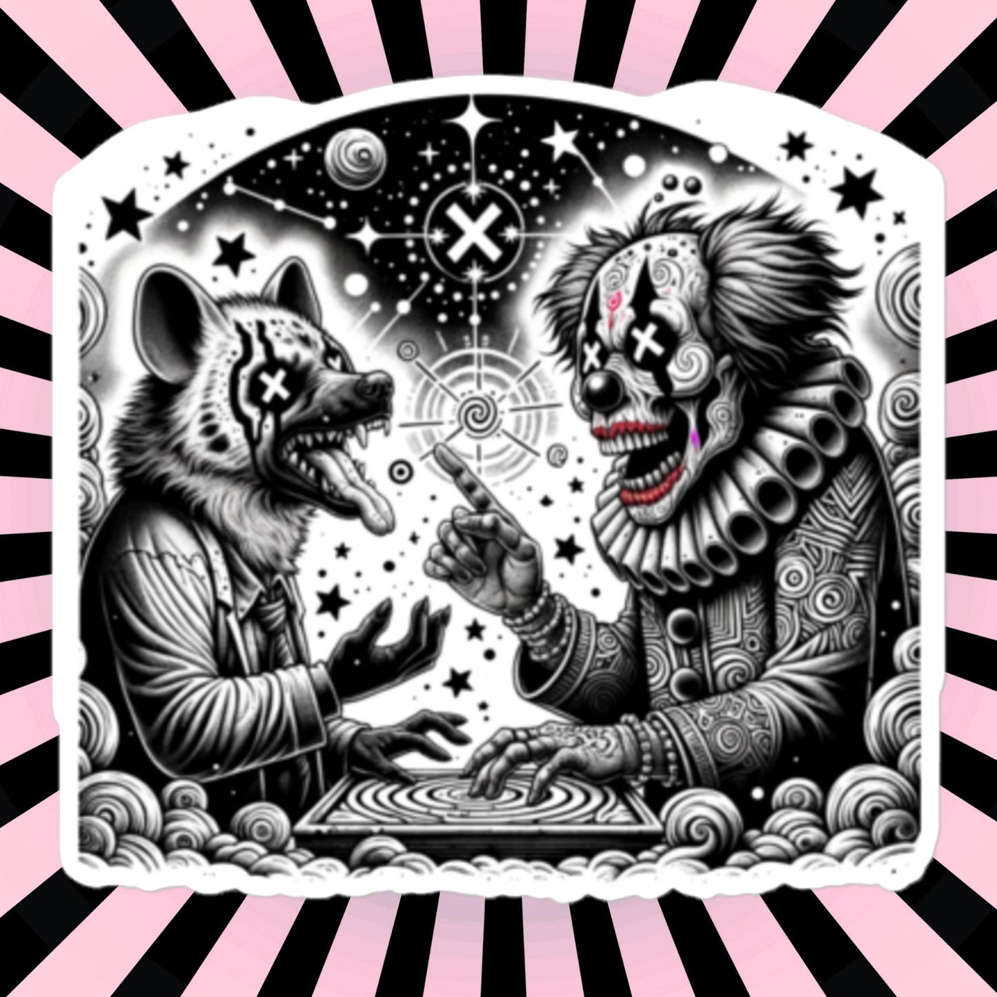 Cosmic Discussion Hyena Clown Weirdcore Waterproof Vinyl Sticker