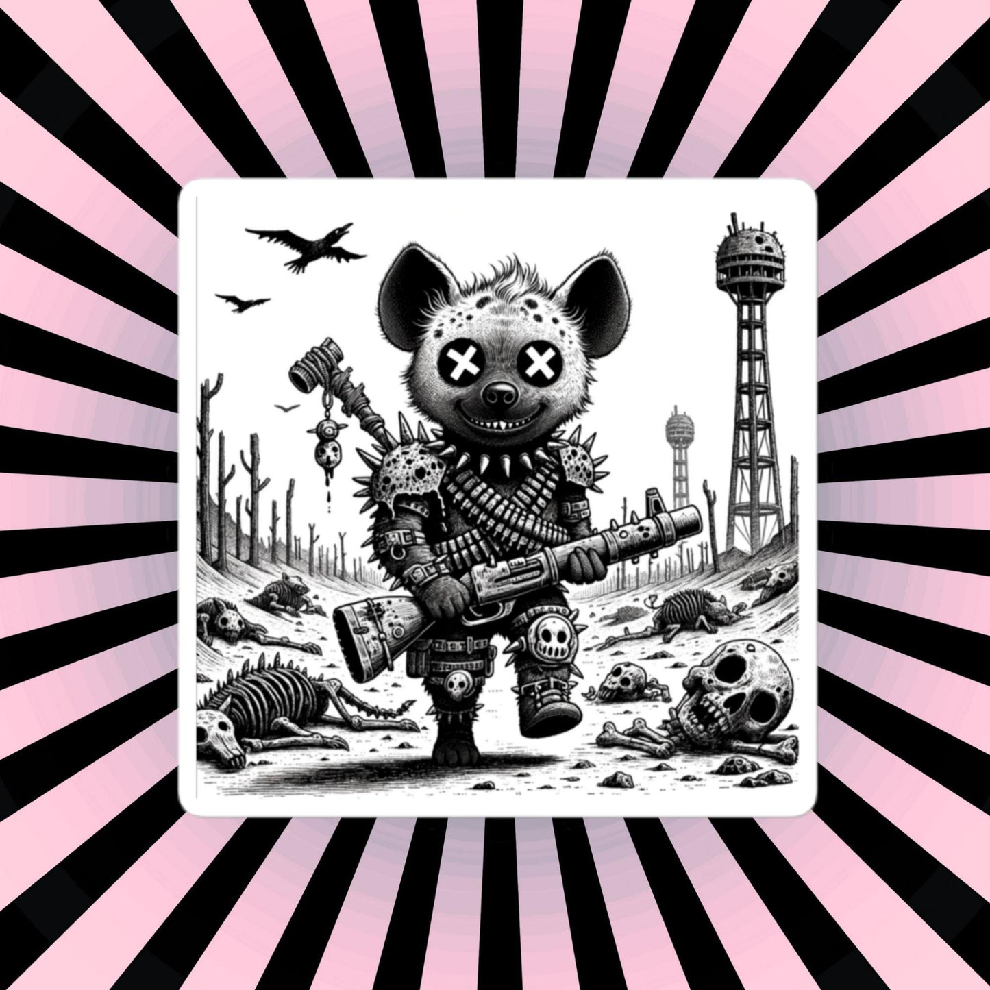Creepy Cute Apocalypse Dystopian Hyena Waterproof Vinyl Sticker