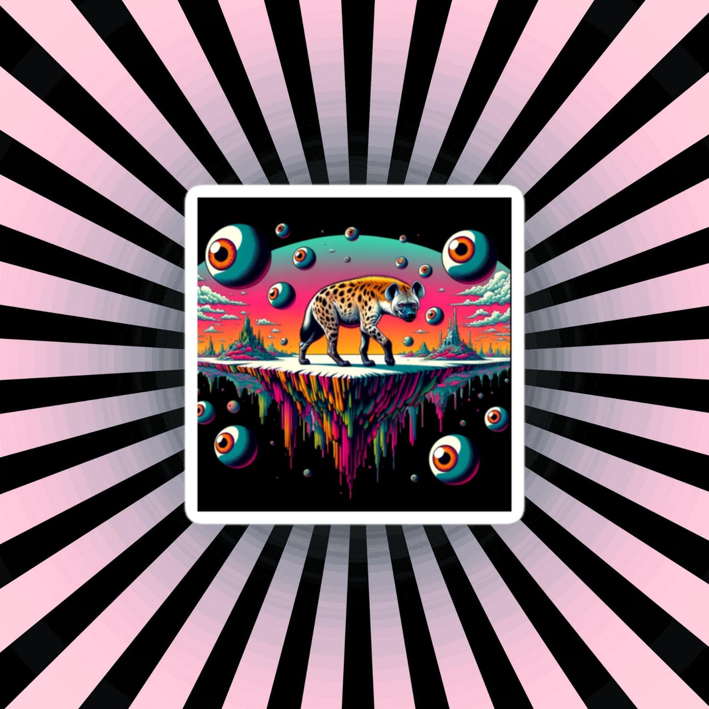 Dark Trippy Eye Balls Dimensional Art Hyena Dark Travels Waterproof Vinyl Hyena