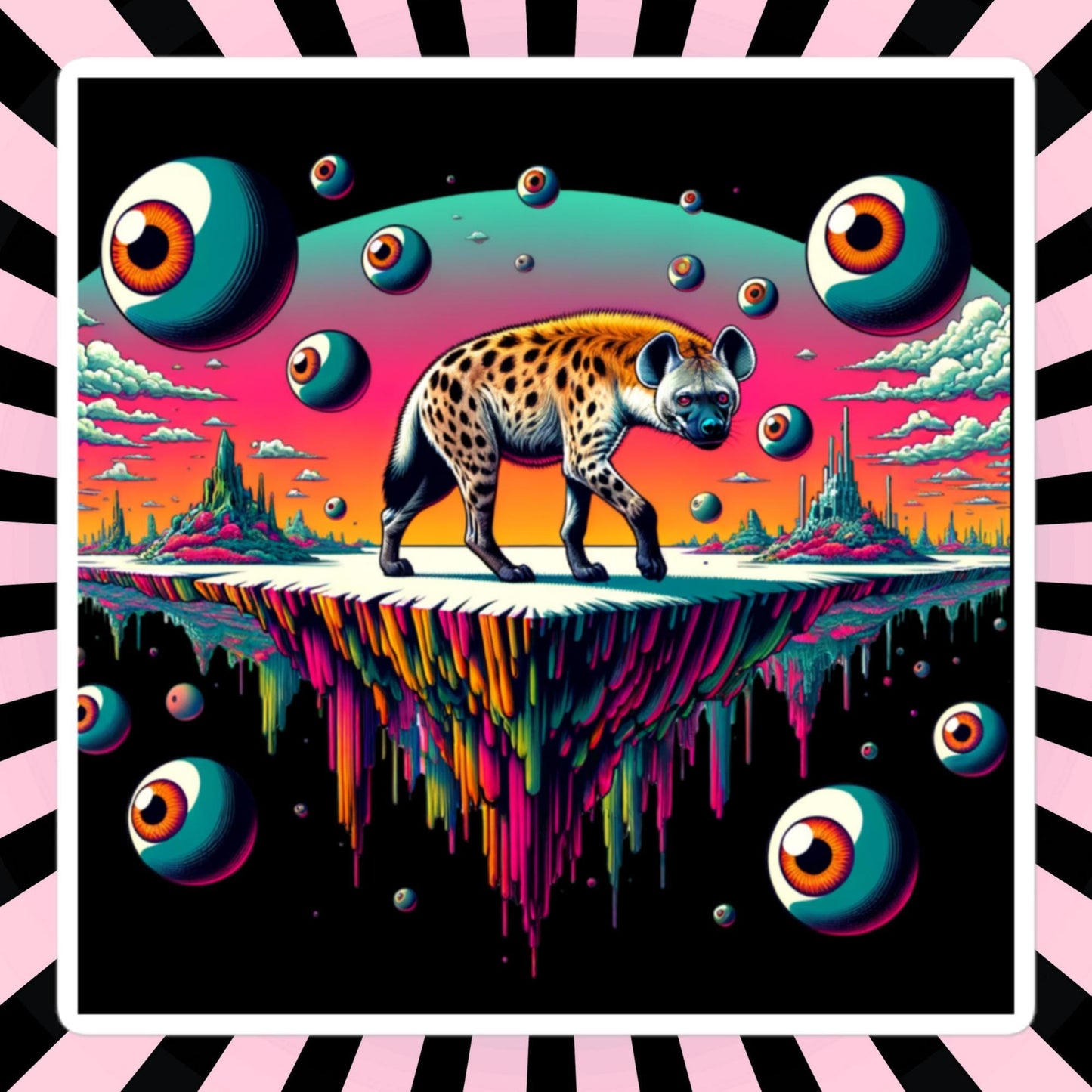 Dark Trippy Eye Balls Dimensional Art Hyena Dark Travels Waterproof Vinyl Hyena