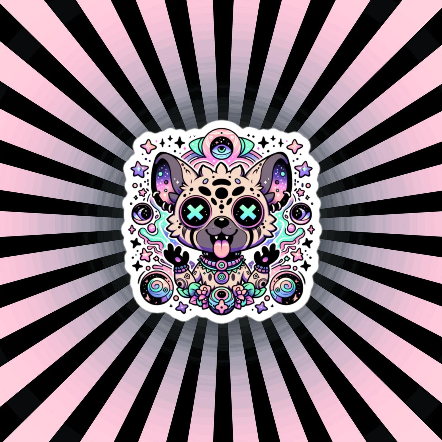 DMT Trippy Pastel Goth Creepy Cute Hyena Waterproof Vinyl Sticker