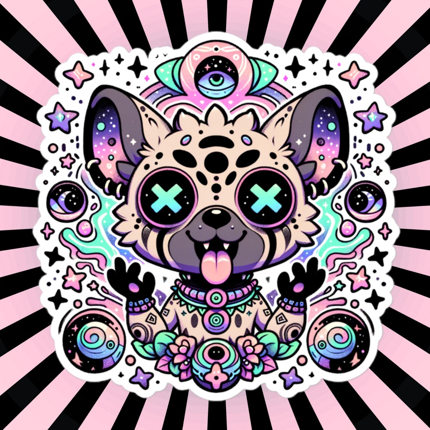 DMT Trippy Pastel Goth Creepy Cute Hyena Waterproof Vinyl Sticker
