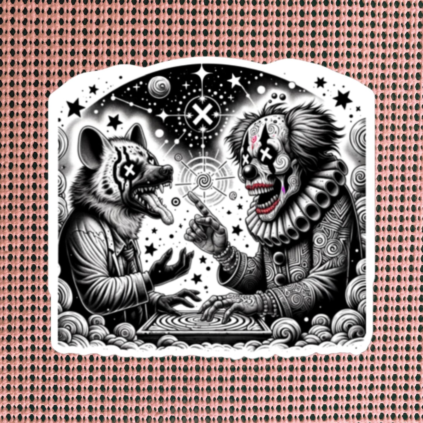 Cosmic Discussion Hyena Clown Weirdcore Waterproof Vinyl Sticker