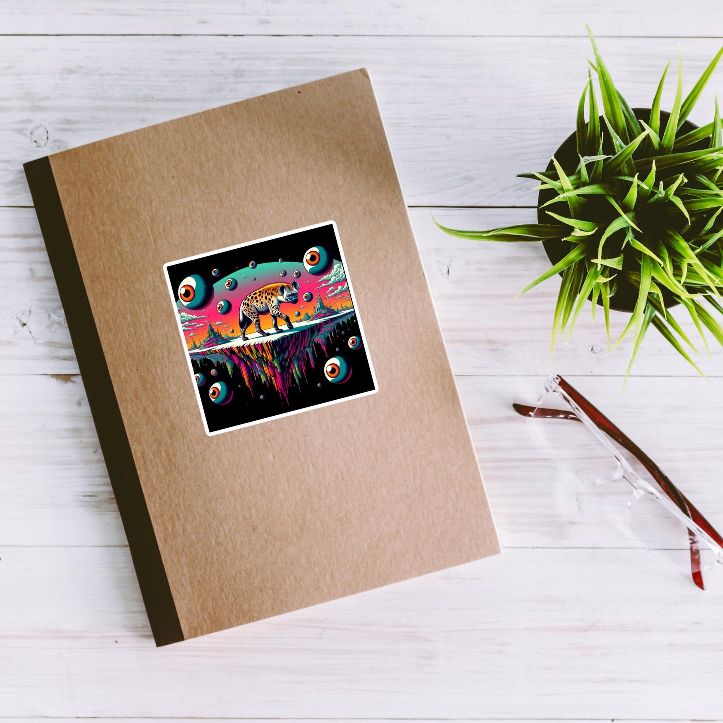 Dark Trippy Eye Balls Dimensional Art Hyena Dark Travels Waterproof Vinyl Hyena
