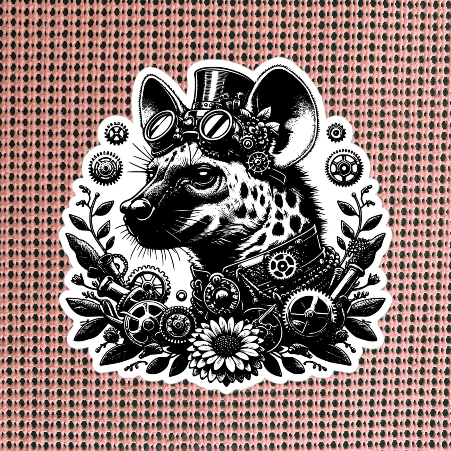 Weirdcore Steampunk Floral Gears Punk Grunge Hyena Waterproof Vinyl Sticker