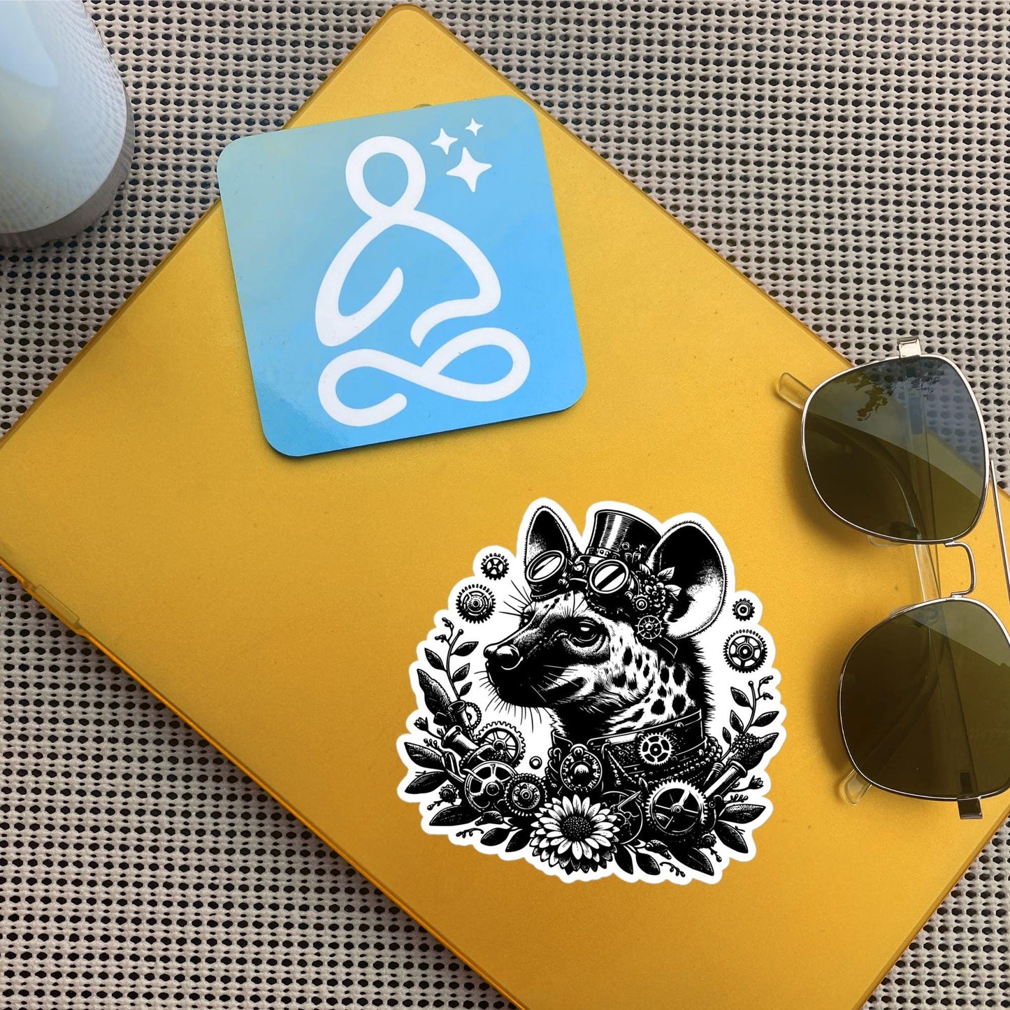 Weirdcore Steampunk Floral Gears Punk Grunge Hyena Waterproof Vinyl Sticker