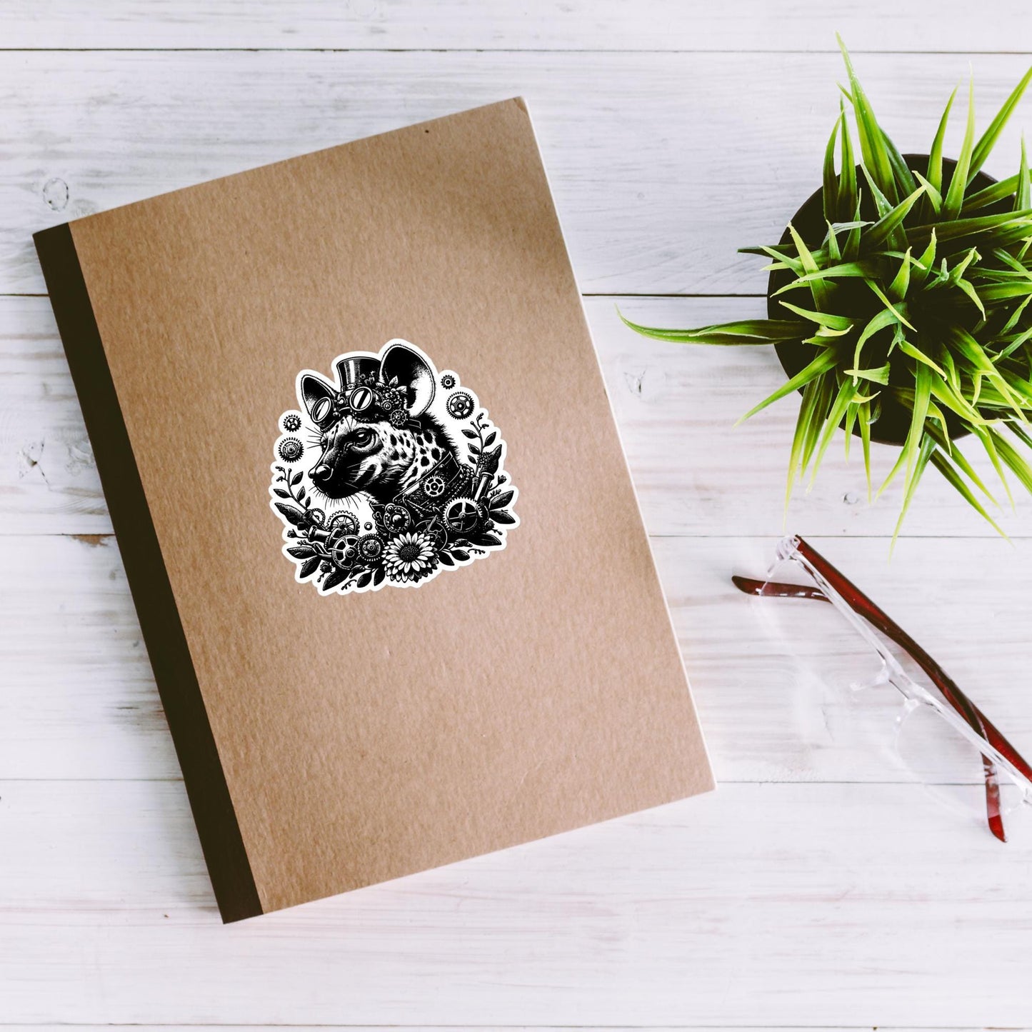 Weirdcore Steampunk Floral Gears Punk Grunge Hyena Waterproof Vinyl Sticker