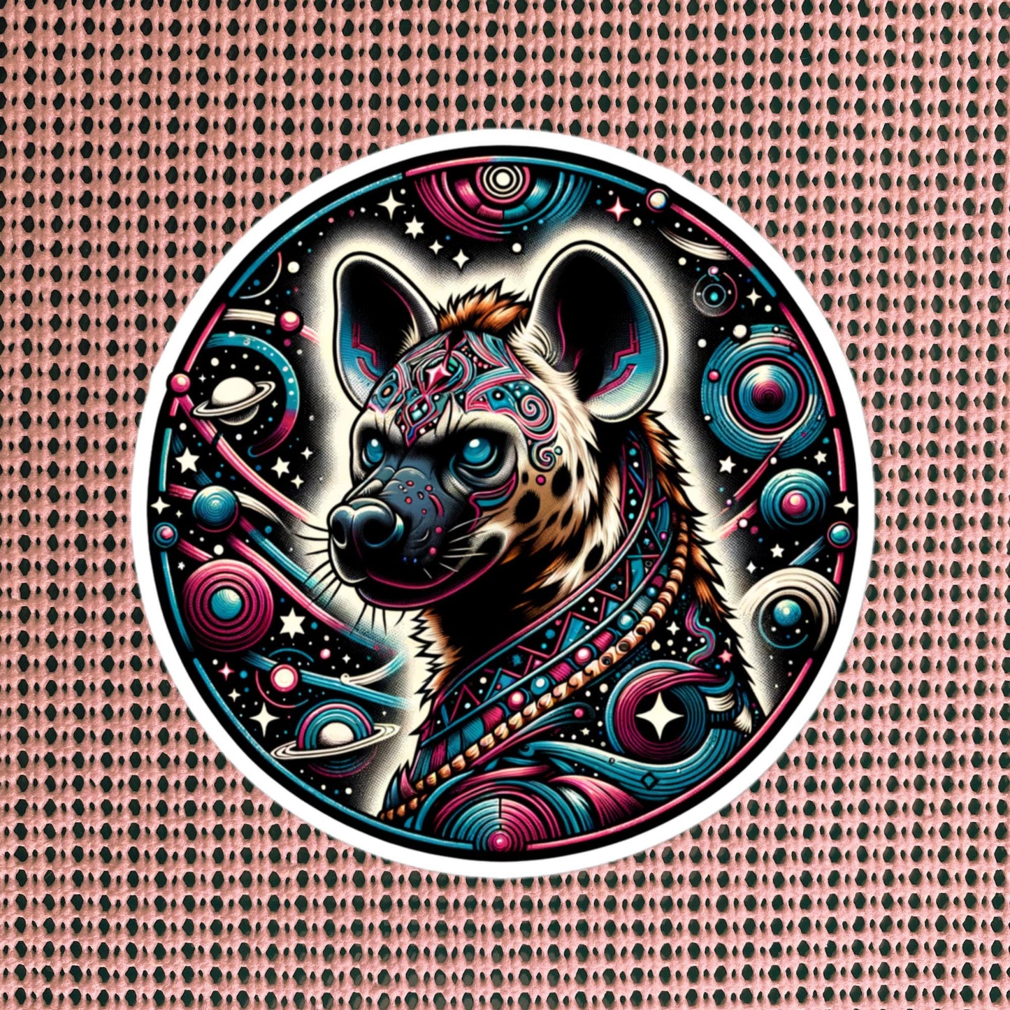 Cosmic Dystopian Futuristic Colorful Weirdcore Hyena Sticker