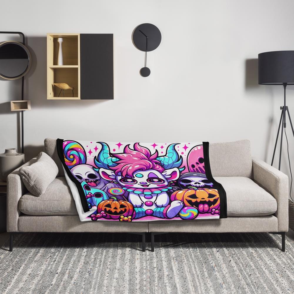 Blanket Halloween Hyena Y2K Candy Core Grunge Throw Blanket Spooky Gang Weirdcore Neon Gothic Room Decor