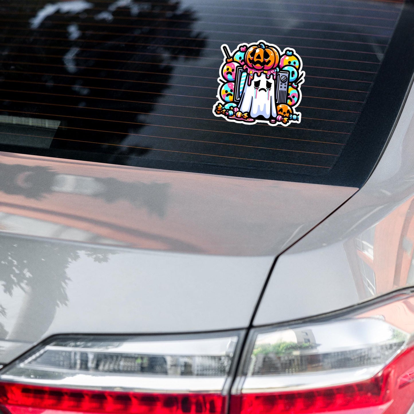 Weirdcore Ghost with Pumpkin on Head Television Halloween Vinyl Waterproof Sticker
