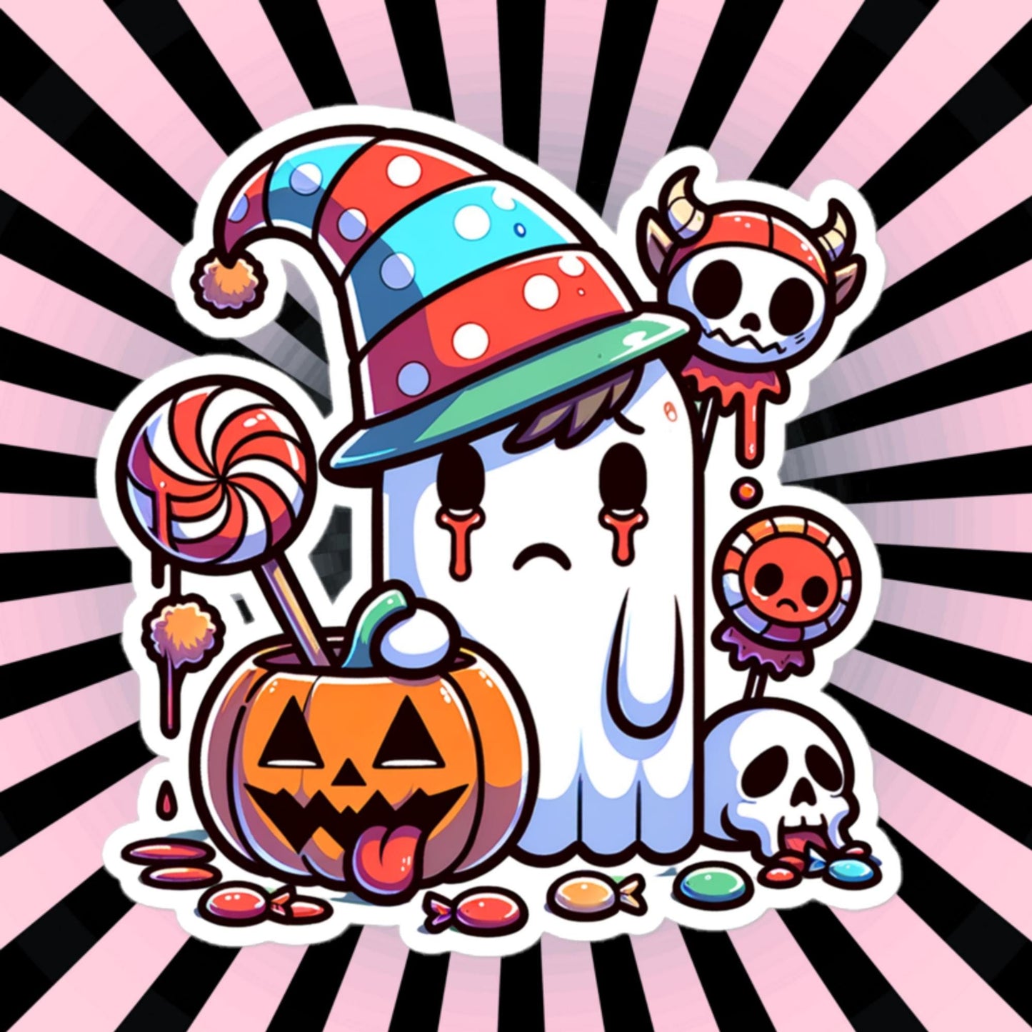 Sad Little Trick or Treat Ghost Halloween Sticker Vinyl Waterproof Weird Ghost Sticker