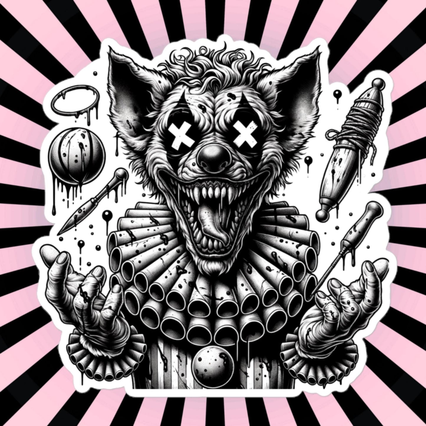 Dark Macabre Horror Gothic Hyena Clown Vinyl Sticker Gore Clowncore Gothic Evil Clown Weirdcore Waterproof Sticker