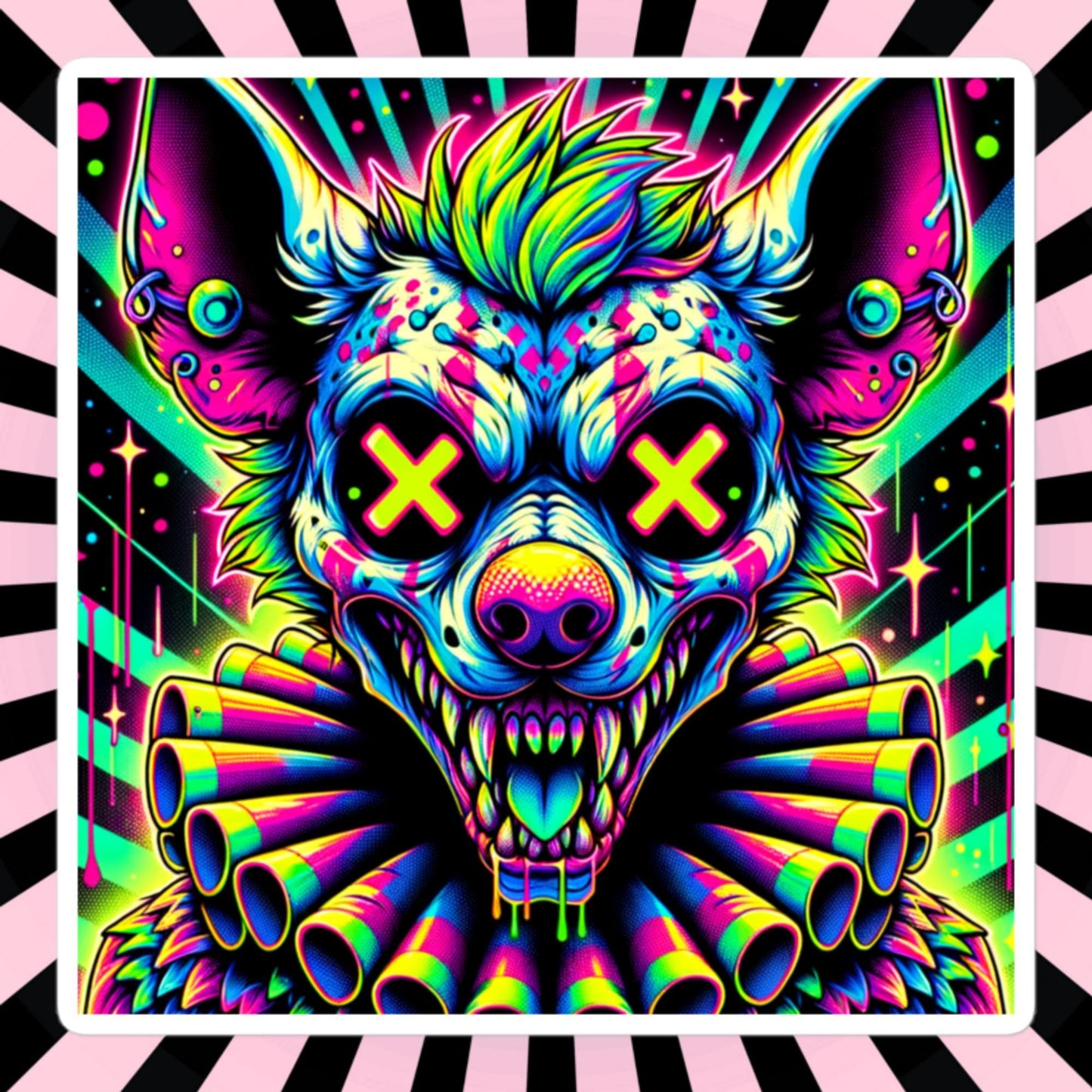 Spooky Neon Goth Weird Evil Clown Hyena Vinyl Sticker Weirdcore Clowncore Creepy Animal Grunge Goth Waterproof Sticker