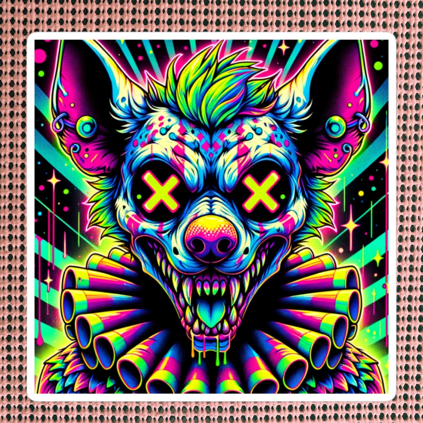 Spooky Neon Goth Weird Evil Clown Hyena Vinyl Sticker Weirdcore Clowncore Creepy Animal Grunge Goth Waterproof Sticker