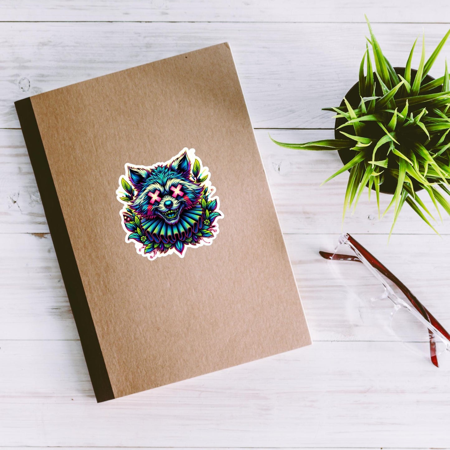 Trippy Weird Evil Clown Raccoon Vinyl Sticker Weirdcore Clowncore Creepy Trash Panda Grunge Goth Waterproof Sticker