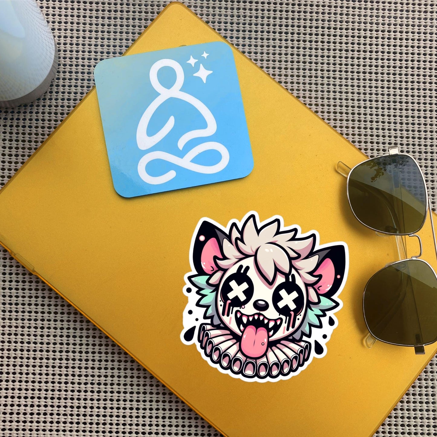 Creepy Cute Weird Spotted Hyena Clown Vinyl Sticker Weirdcore Clowncore Pastel Grunge Goth Clown Animal Waterproof Sticker
