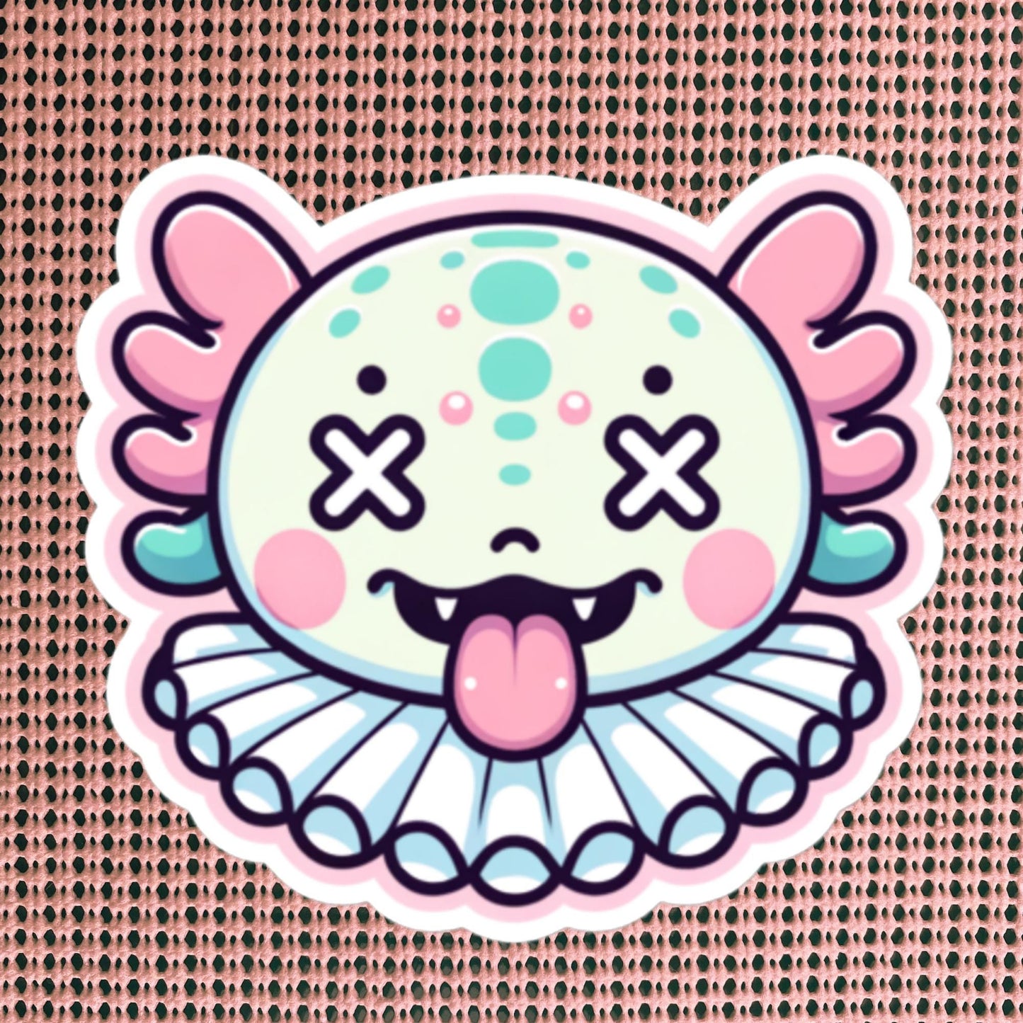 Creepy Cute Weird Axolotl Clown Vinyl Sticker Weirdcore Clowncore Pastel Grunge Goth Clown Animal Waterproof Sticker