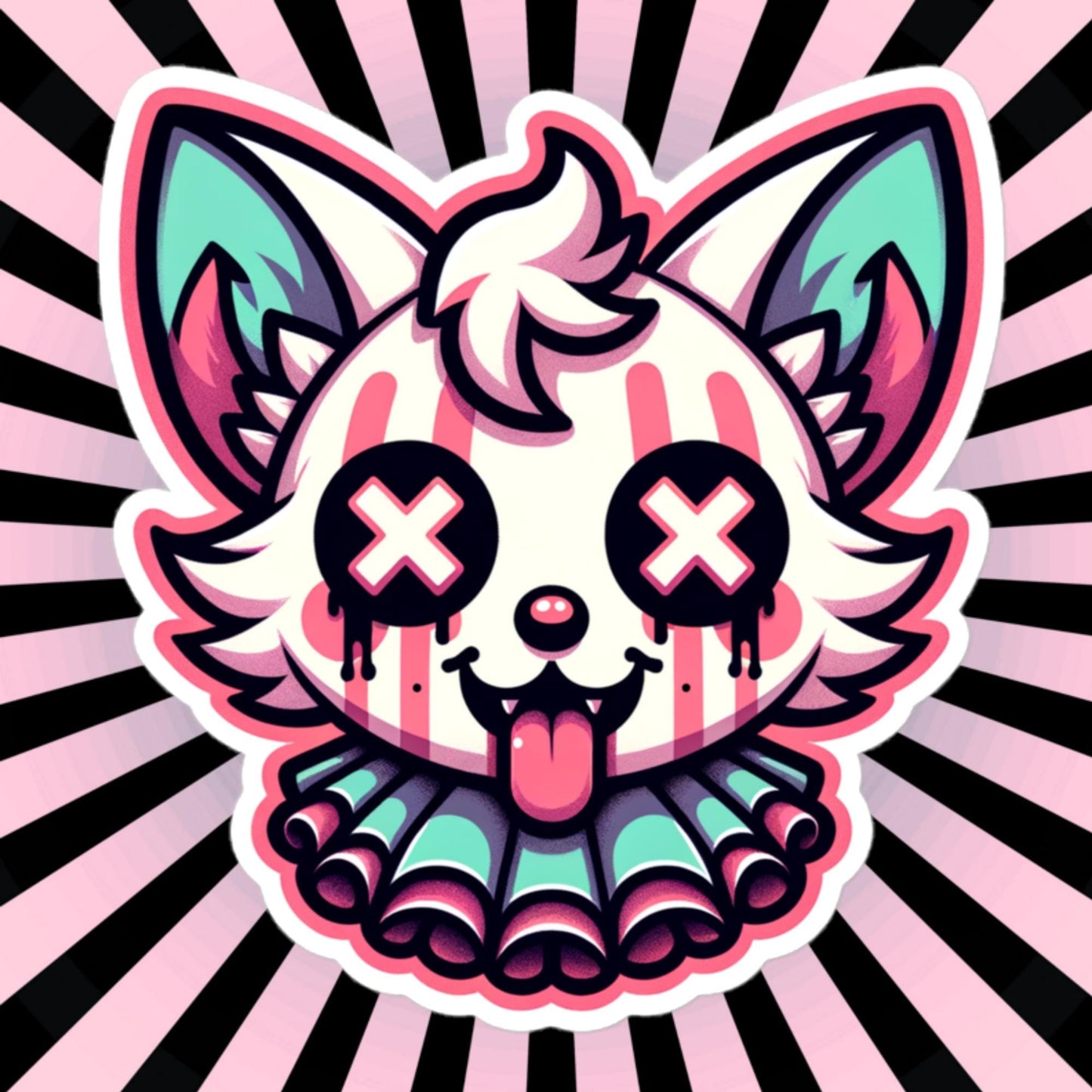 Creepy Cute Weird Gore Fox Clown Vinyl Sticker Weirdcore Clowncore Pastel Grunge Goth Clown Animal Waterproof Sticker