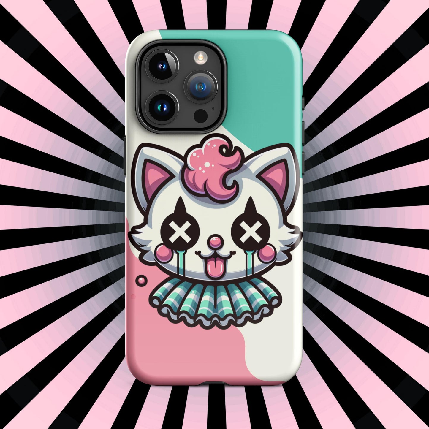 Creepy Cute Weirdcore Kitty Cat Clown Clowncore Grunge Pastel Goth Tough Case for iPhone®