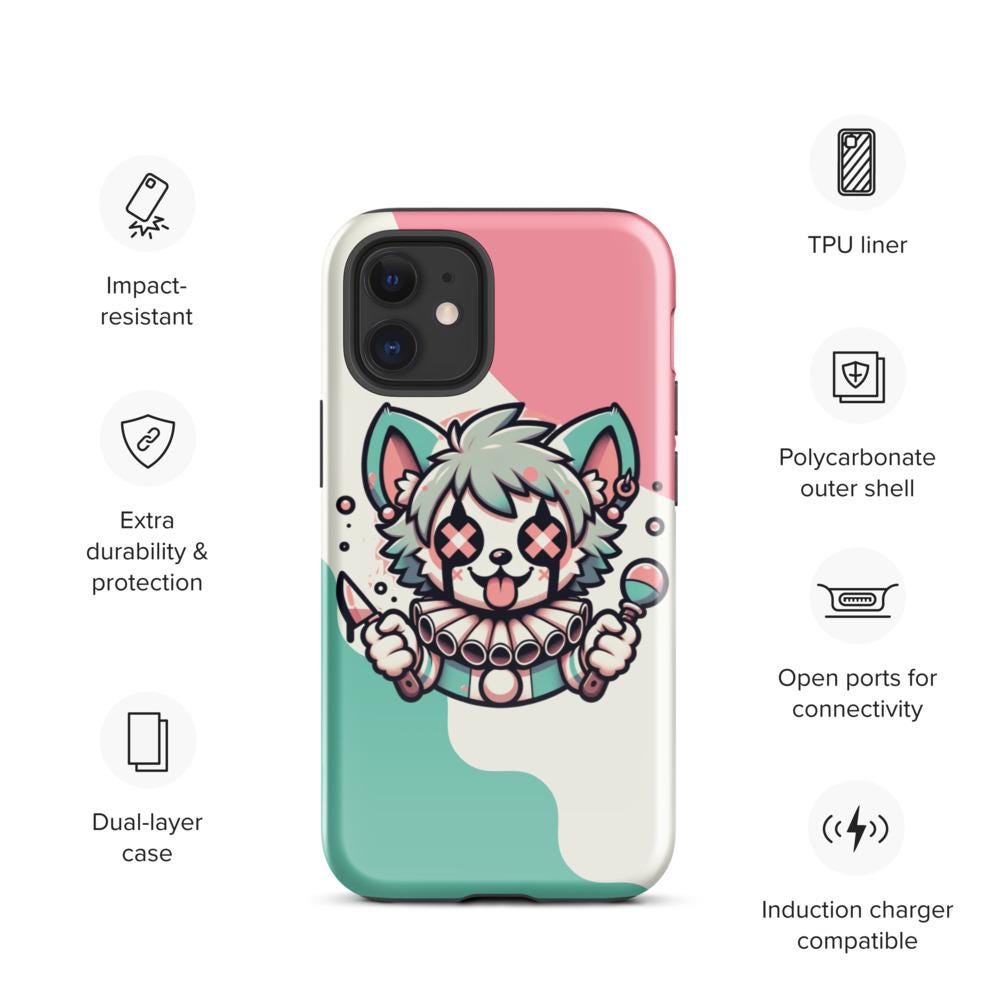 Creepy Cute Weirdcore Psycho Hyena Clown Clowncore Grunge Pastel Goth Tough Case for iPhone® Glossy or Matte