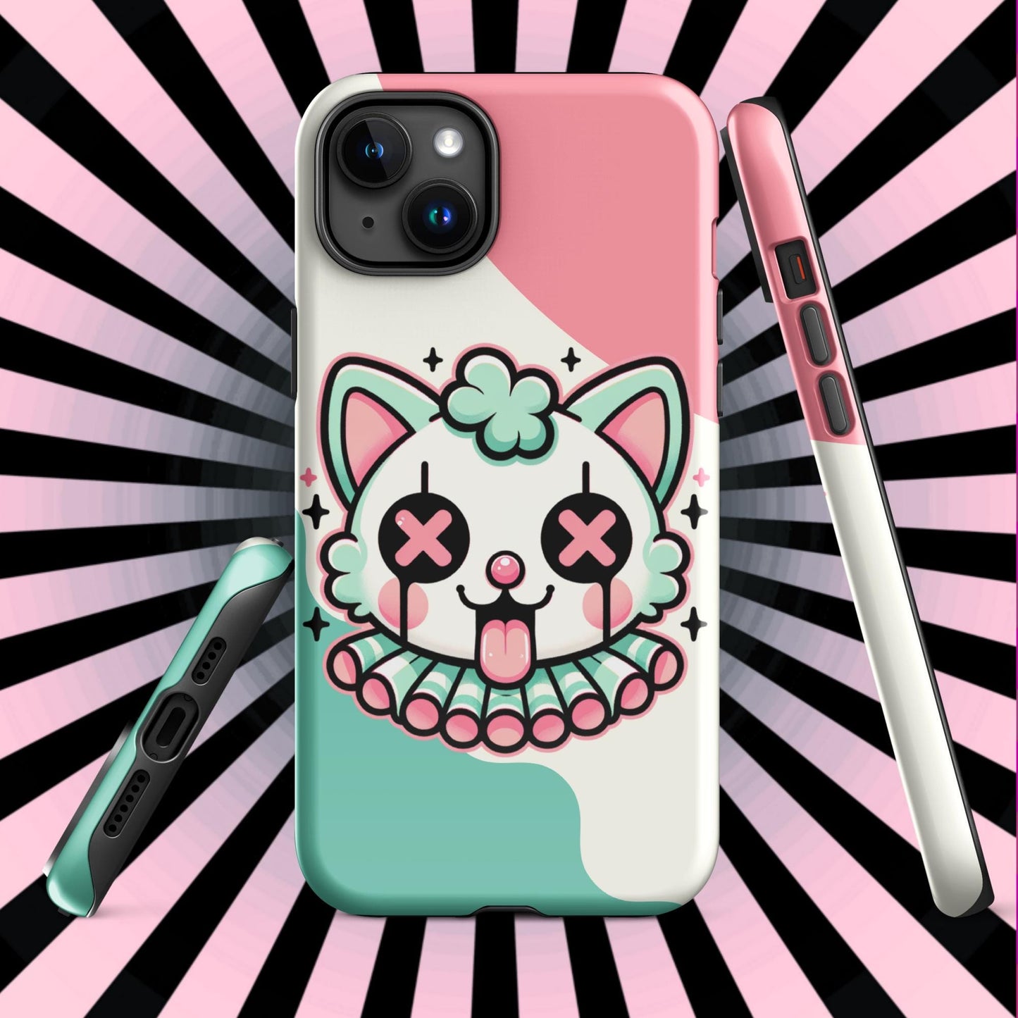 Creepy Cute Weirdcore Clown Cat Clowncore Grunge Pastel Goth Tough Case for iPhone® Glossy or Matte