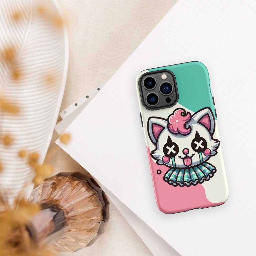 Creepy Cute Weirdcore Kitty Cat Clown Clowncore Grunge Pastel Goth Tough Case for iPhone®