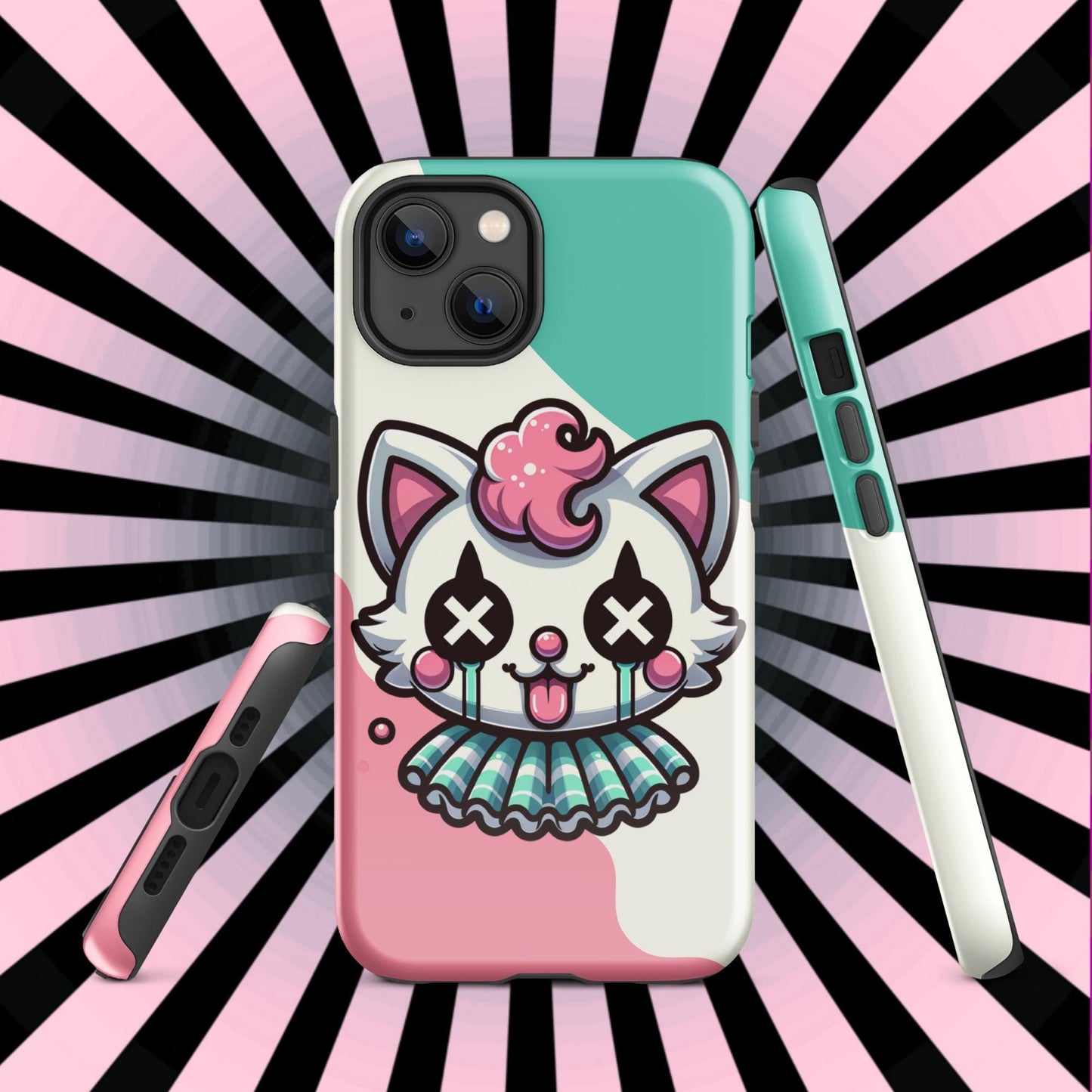 Creepy Cute Weirdcore Kitty Cat Clown Clowncore Grunge Pastel Goth Tough Case for iPhone®