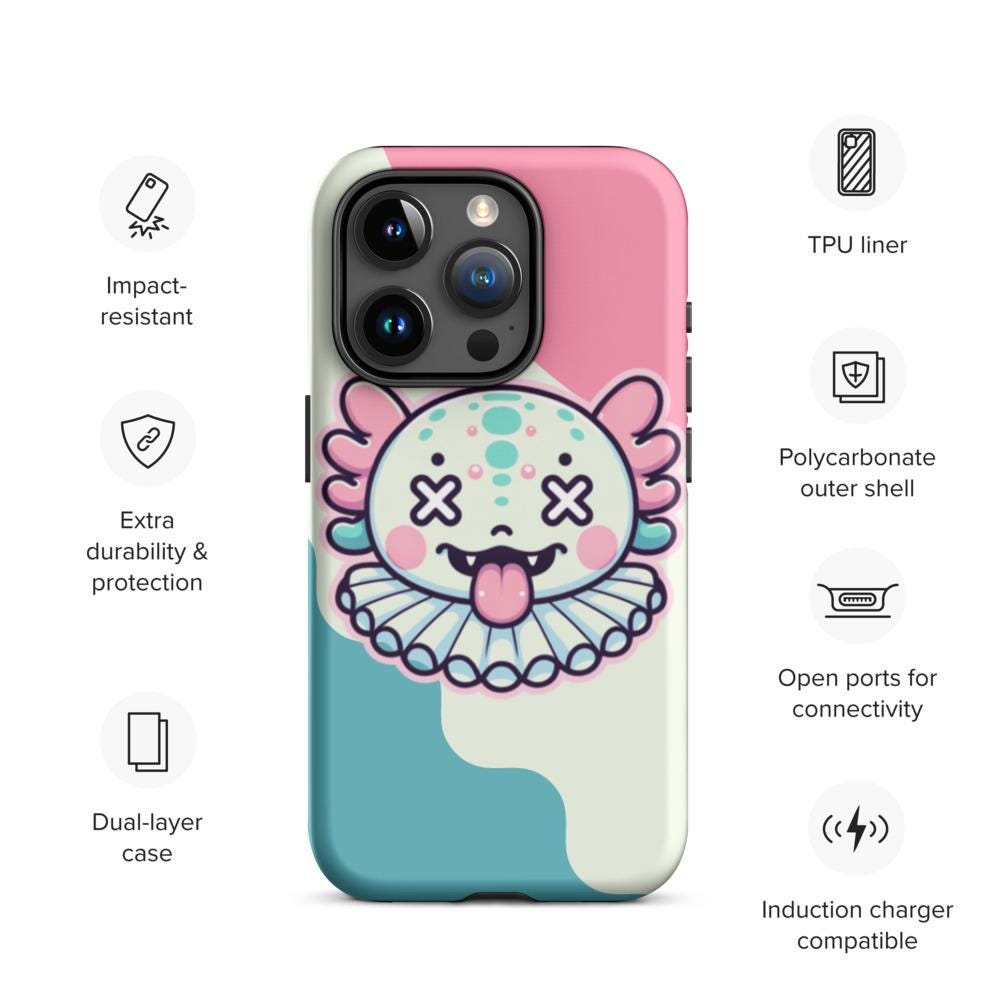 Weirdcore Creepy Cute Grunge Axolotl Clown Clowncore Tough Case for 11-15 iPhone®