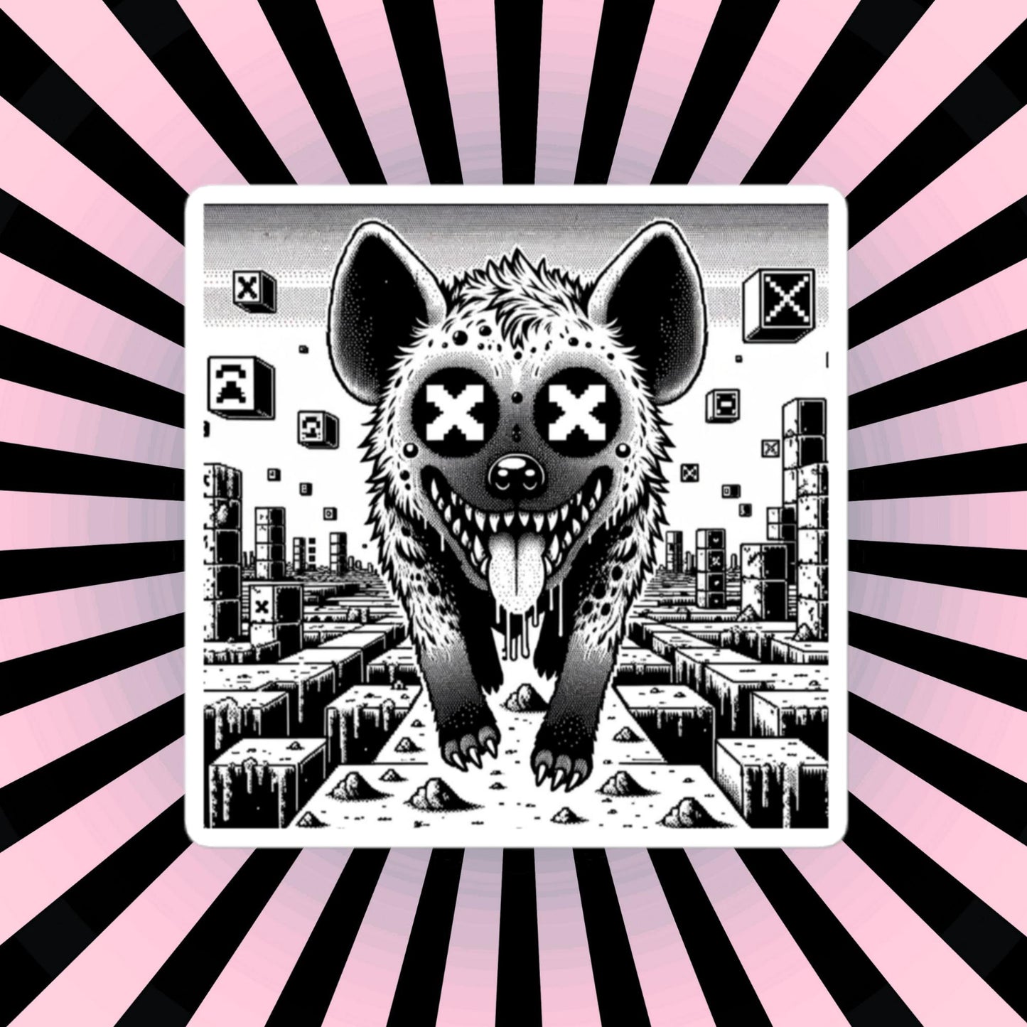 Weirdcore Trippy Video Game Pixel Hyena Waterproof Vinyl Sticker
