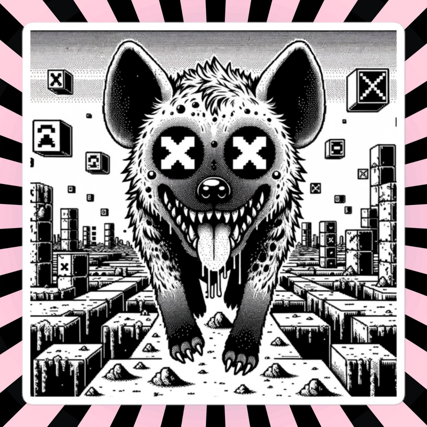Weirdcore Trippy Video Game Pixel Hyena Waterproof Vinyl Sticker