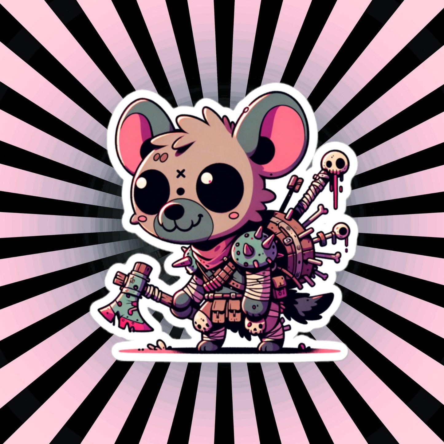 Dystopian Creepy Cute Weirdcore Zombie Hyena Kawaii Waterproof Vinyl Sticker