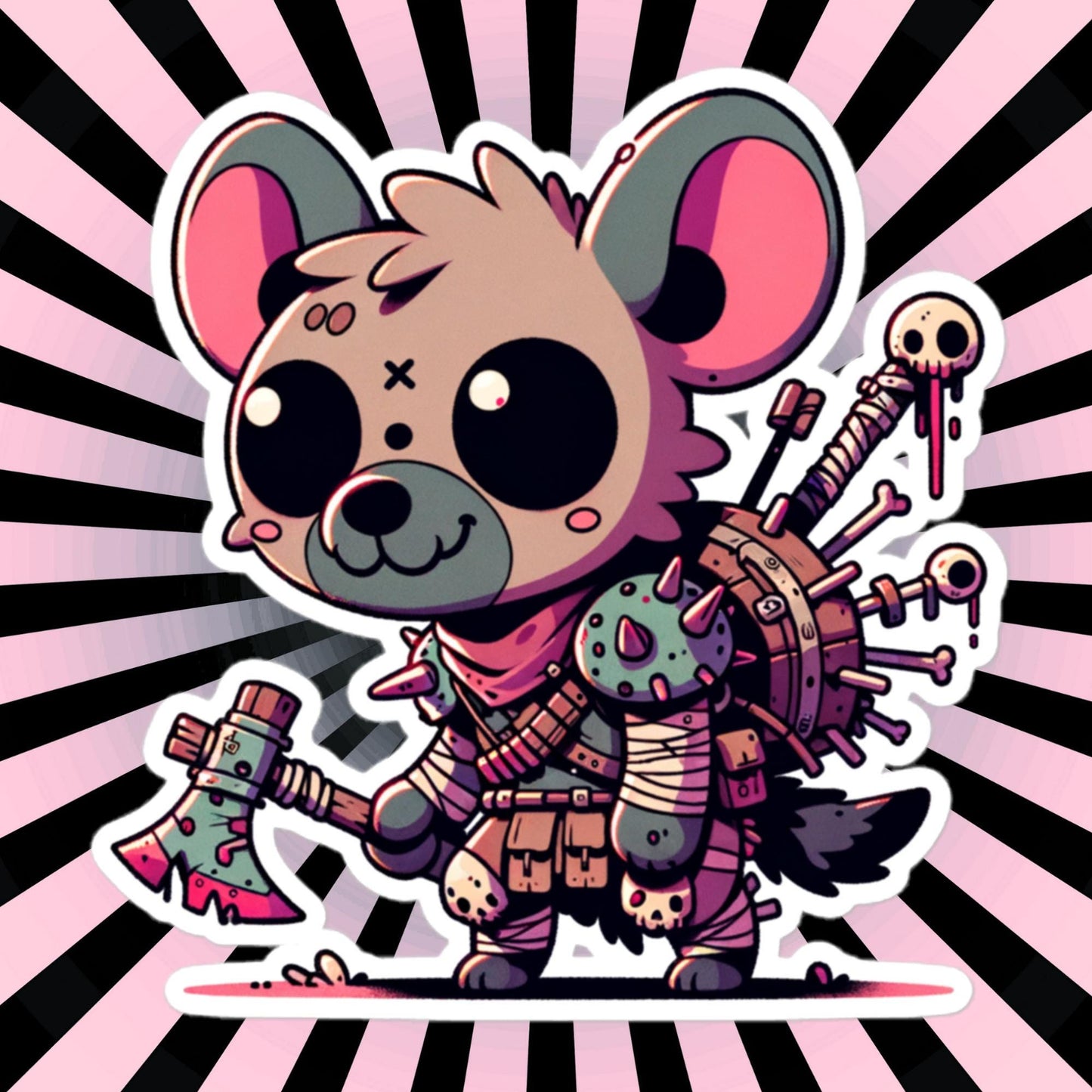 Dystopian Creepy Cute Weirdcore Zombie Hyena Kawaii Waterproof Vinyl Sticker