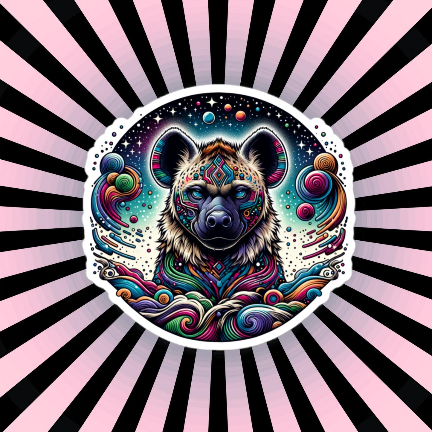 Galactic Cosmic Weirdcore Colorful Hyena Waterproof Vinyl Sticker