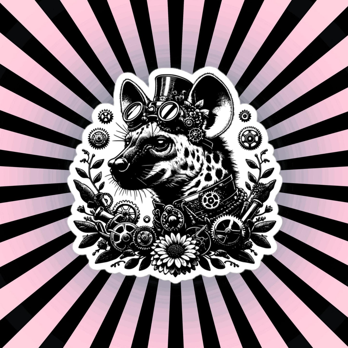 Weirdcore Steampunk Floral Gears Punk Grunge Hyena Waterproof Vinyl Sticker