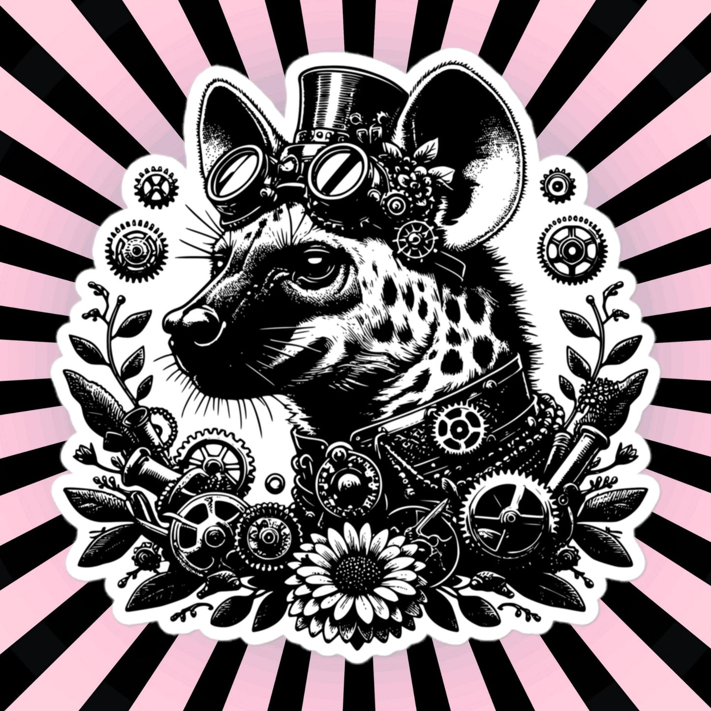 Weirdcore Steampunk Floral Gears Punk Grunge Hyena Waterproof Vinyl Sticker