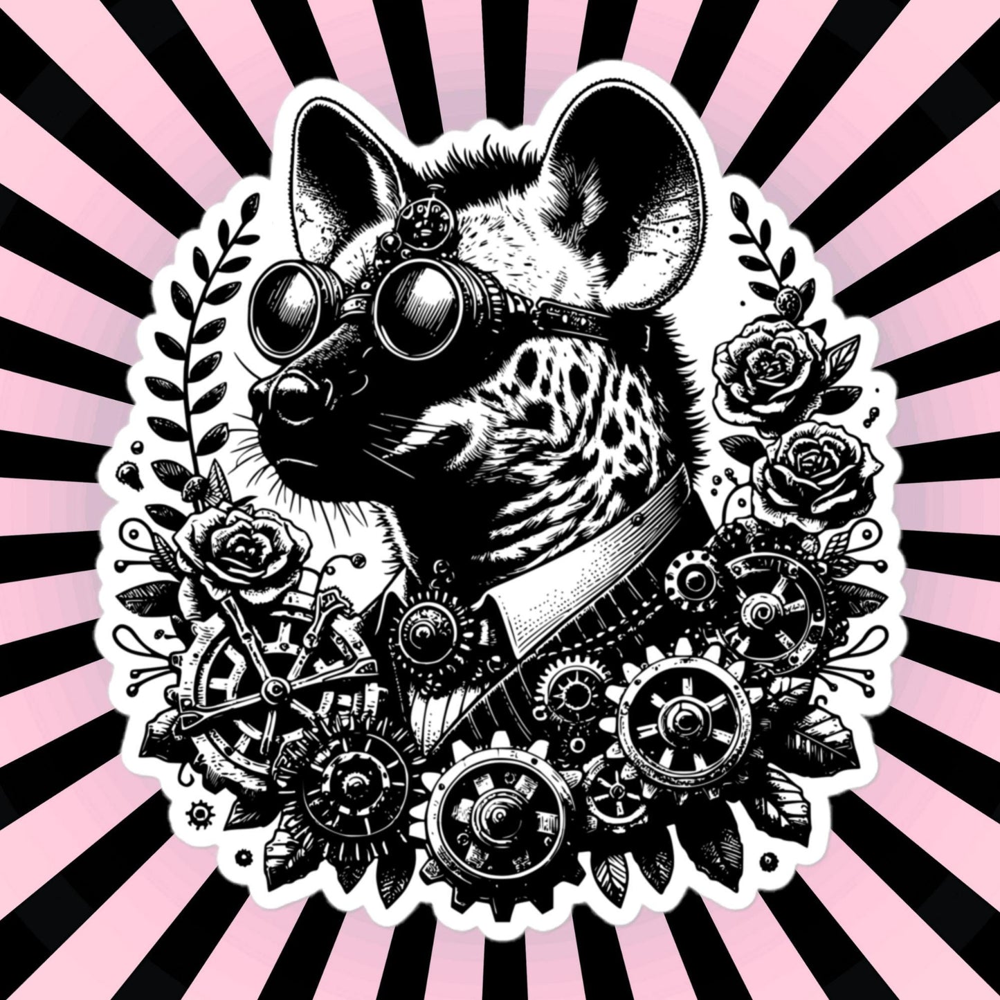 Steampunk Grunge Gears Weirdcore Hyena Waterproof Vinyl Sticker