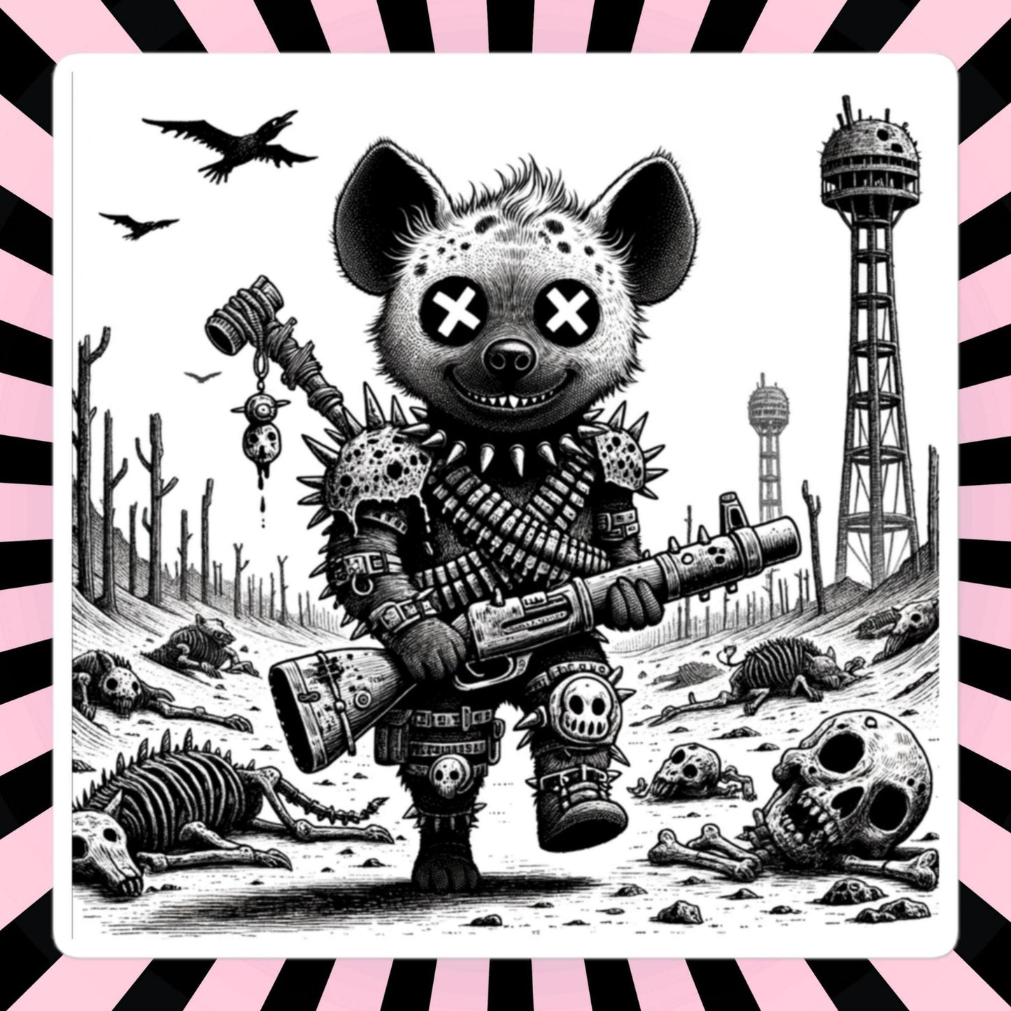 Creepy Cute Apocalypse Dystopian Hyena Waterproof Vinyl Sticker