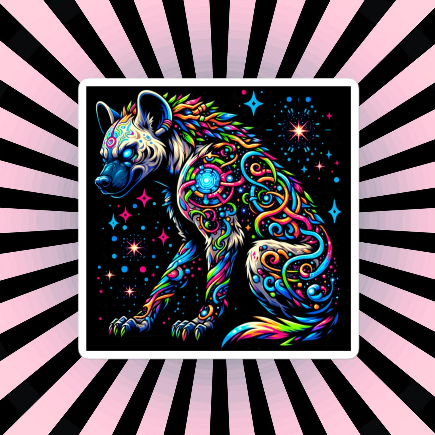 Cosmic galactic Trippy Powerful Hyena Weirdcore Trippy Waterproof Vinyl Sticker