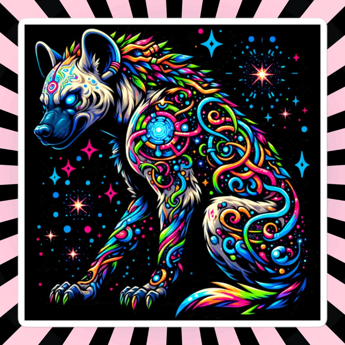Cosmic galactic Trippy Powerful Hyena Weirdcore Trippy Waterproof Vinyl Sticker
