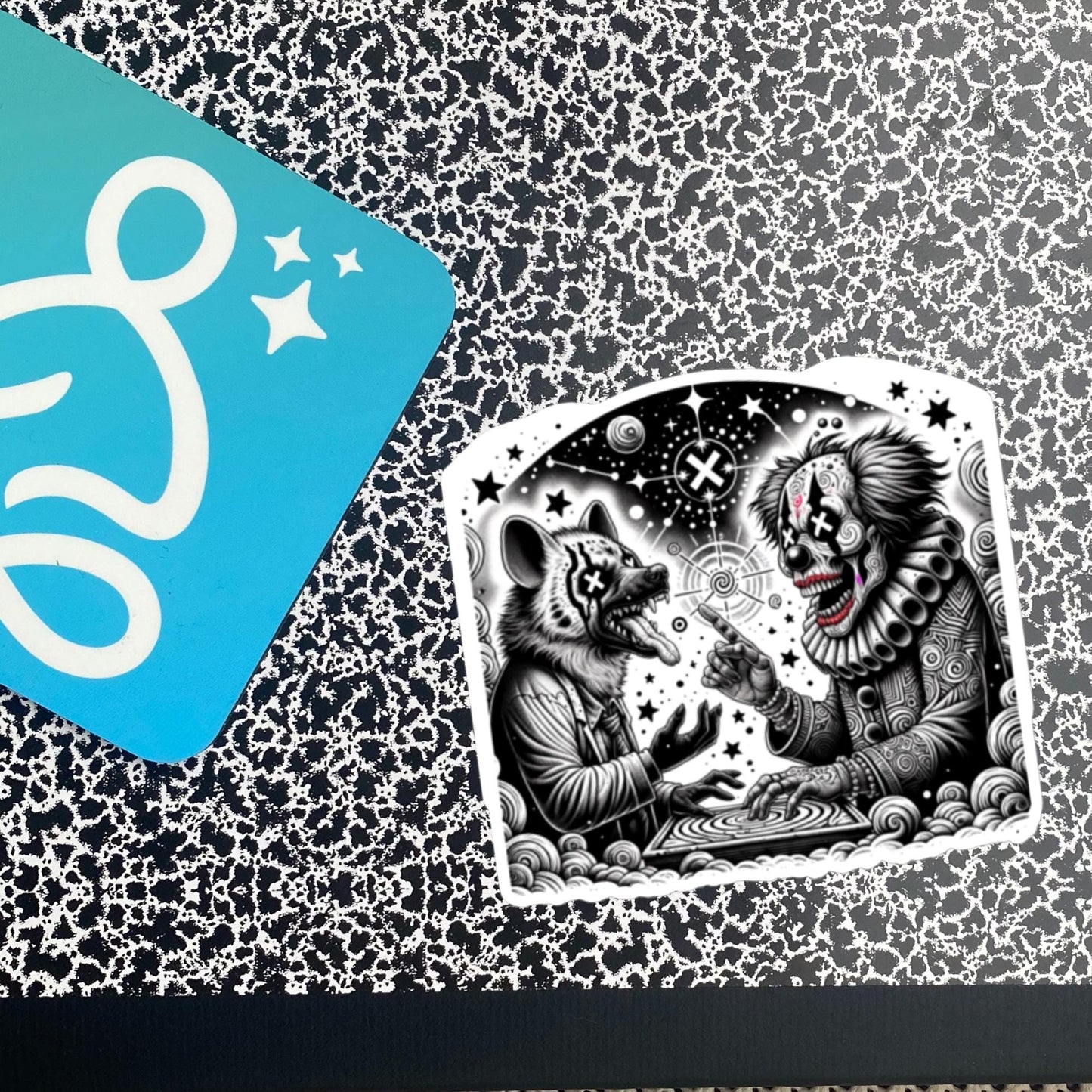 Cosmic Discussion Hyena Clown Weirdcore Waterproof Vinyl Sticker