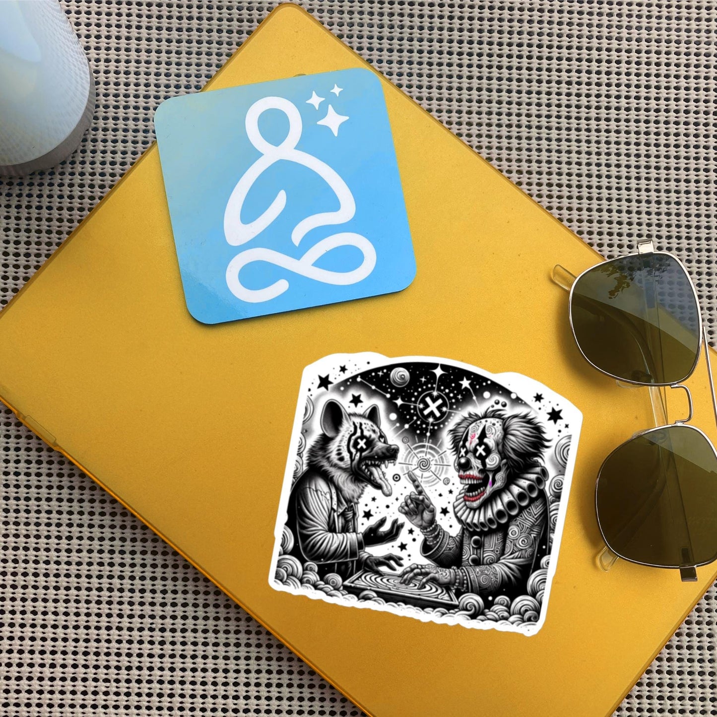 Cosmic Discussion Hyena Clown Weirdcore Waterproof Vinyl Sticker