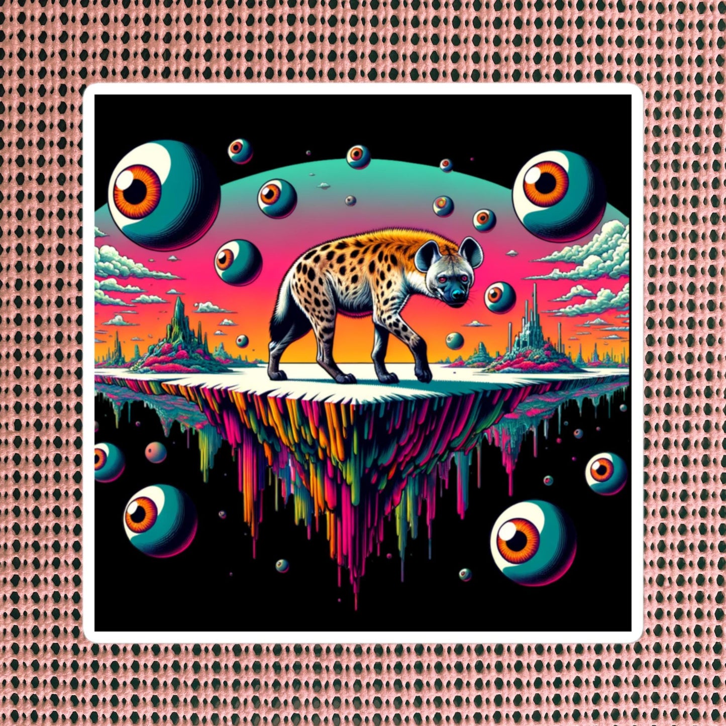 Dark Trippy Eye Balls Dimensional Art Hyena Dark Travels Waterproof Vinyl Hyena
